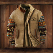 MANSSINO™ | Sherpa-Lined Full-Zip Jacket with Southwestern Print Sleeves