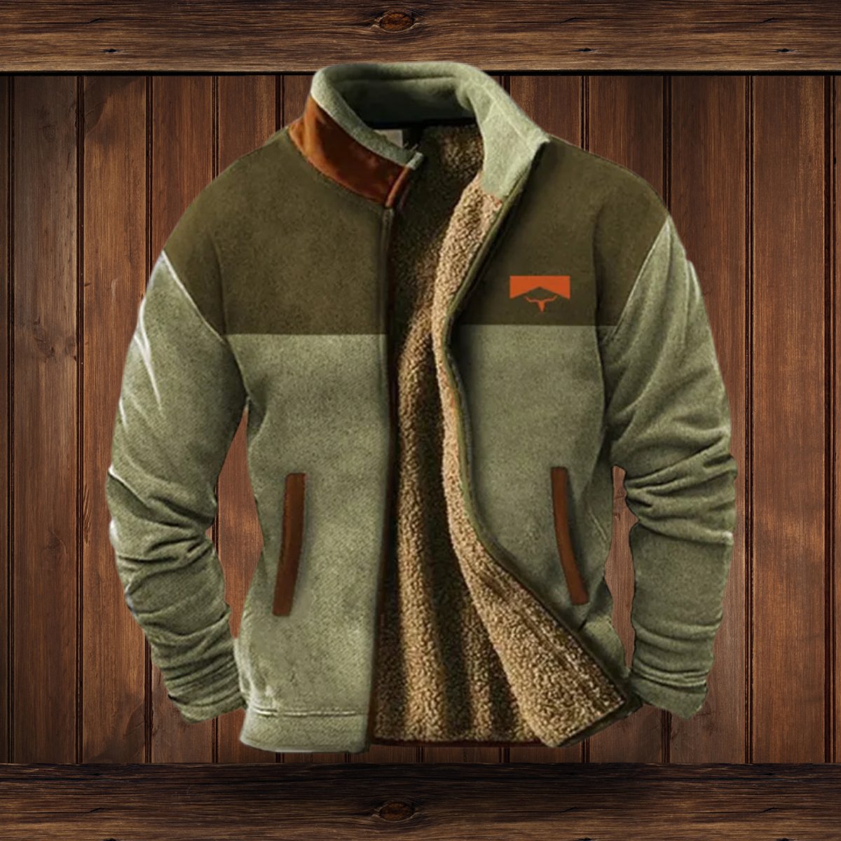 MANSSINO™ | Sherpa-Lined Full-Zip Jacket with Southwestern Print Sleeves