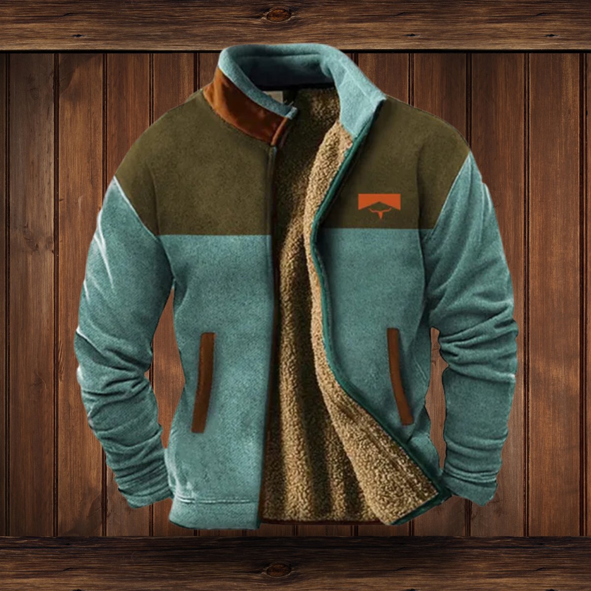 MANSSINO™ | Sherpa-Lined Full-Zip Jacket with Southwestern Print Sleeves