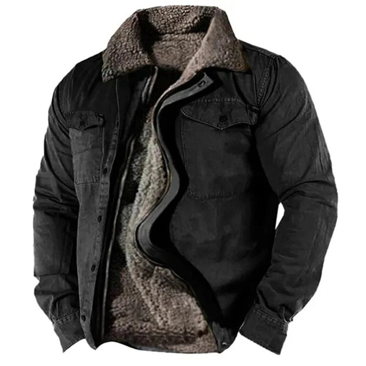 MANSSINO™ | Sherpa-Lined Western Snap-Button Cardigan Jacket