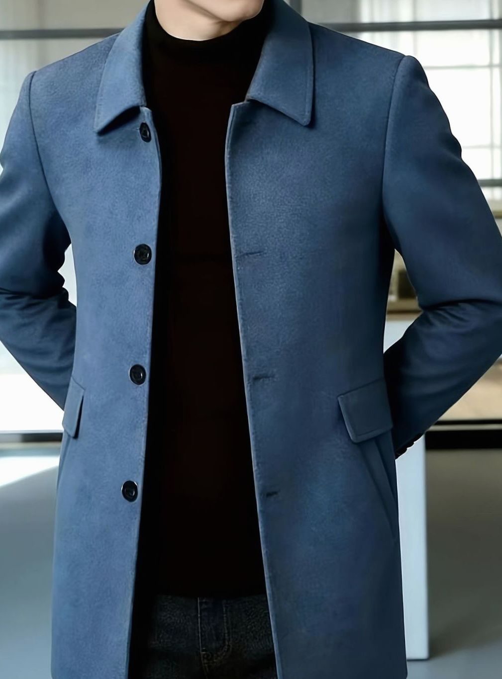 MANSSINO™ | Single-Breasted Wool Overcoat Classic Collar Topcoat