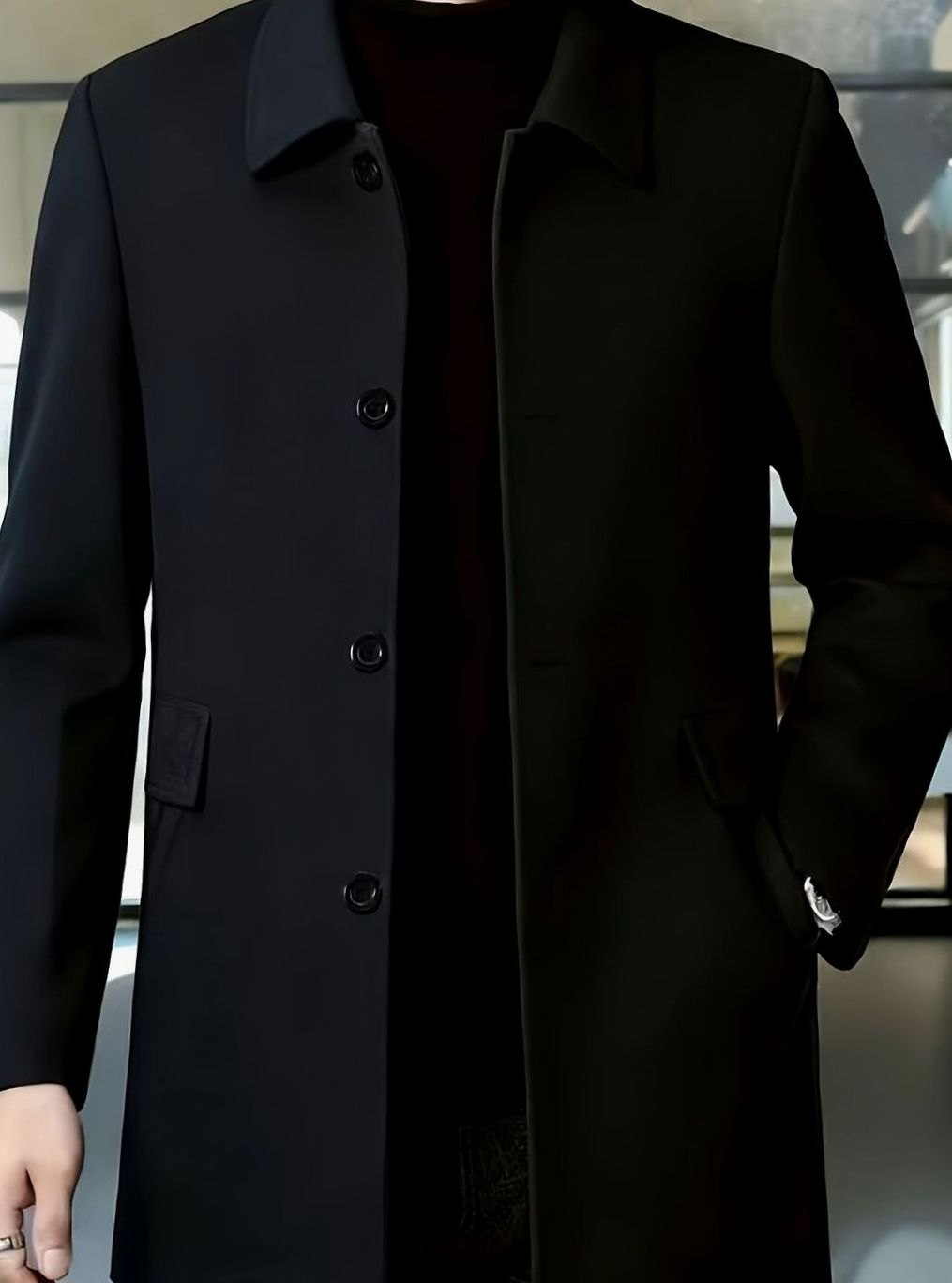 MANSSINO™ | Single-Breasted Wool Overcoat Classic Collar Topcoat