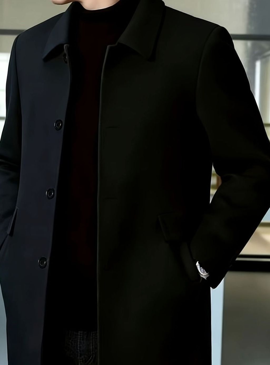 MANSSINO™ | Single-Breasted Wool Overcoat Classic Collar Topcoat