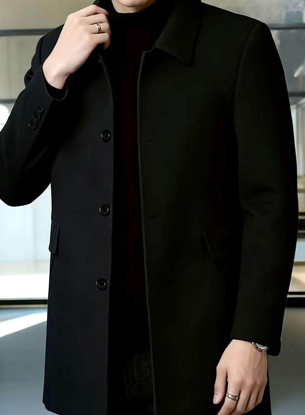 MANSSINO™ | Single-Breasted Wool Overcoat Classic Collar Topcoat