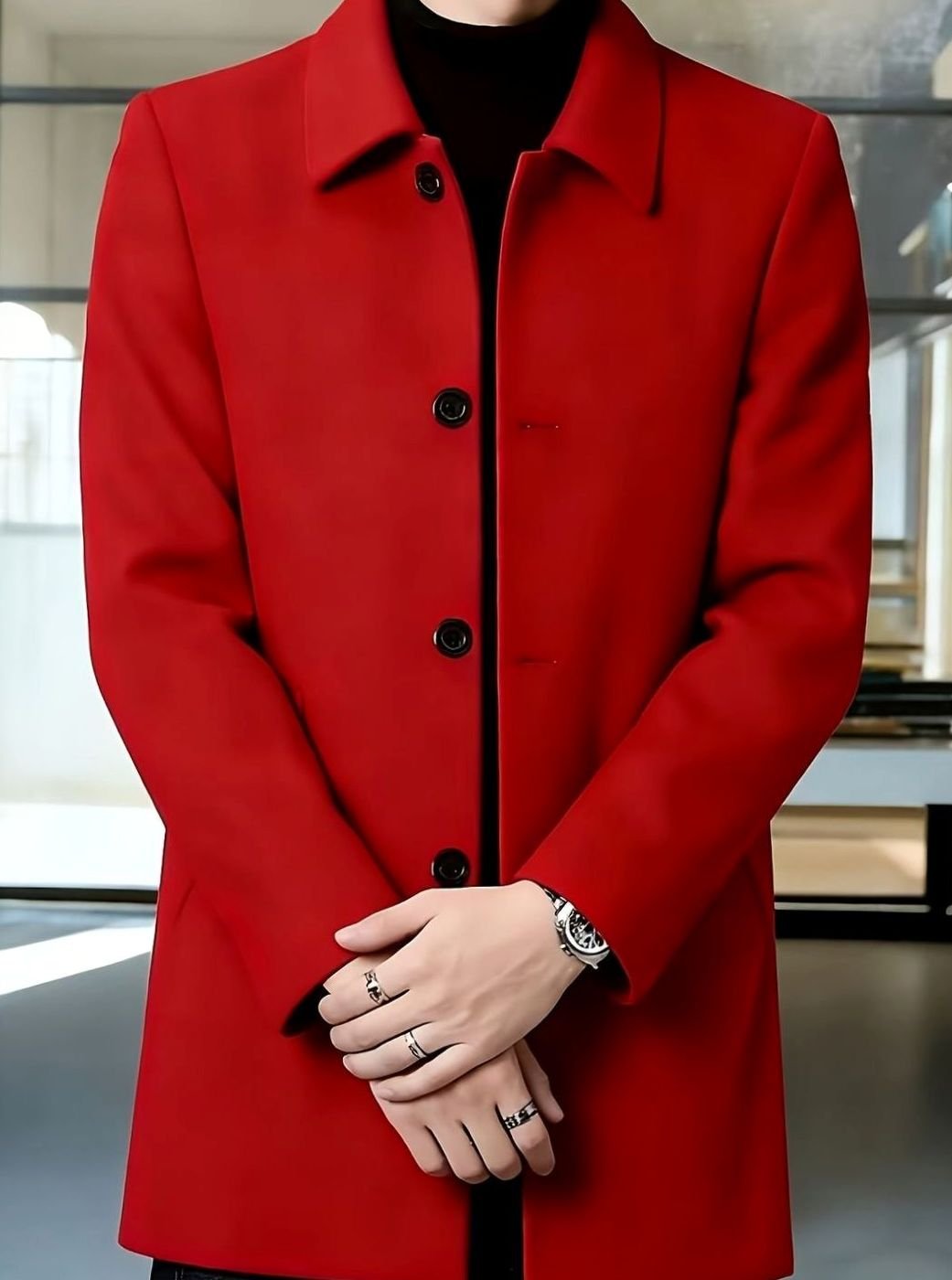 MANSSINO™ | Single-Breasted Wool Overcoat Classic Collar Topcoat