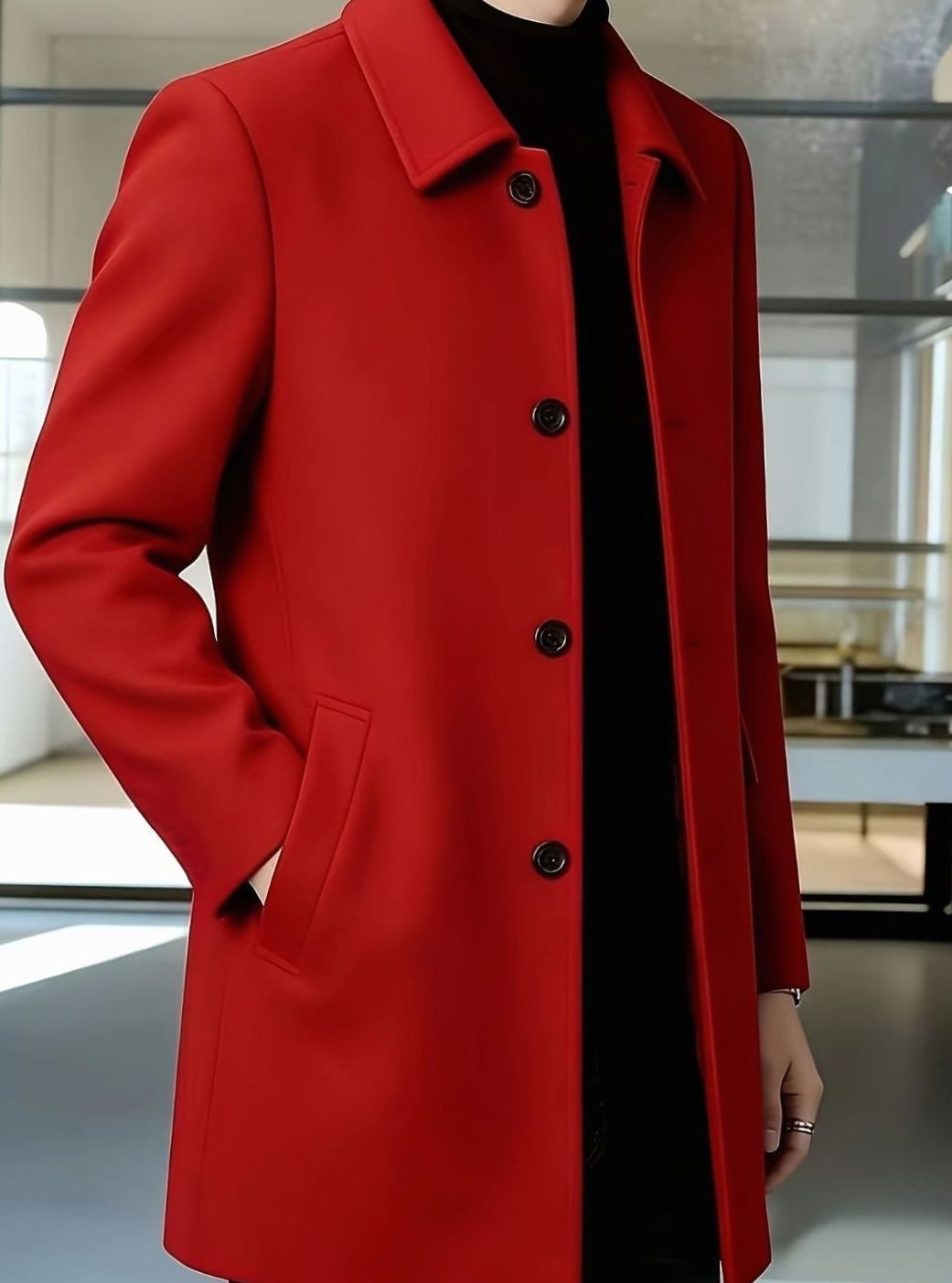 MANSSINO™ | Single-Breasted Wool Overcoat Classic Collar Topcoat