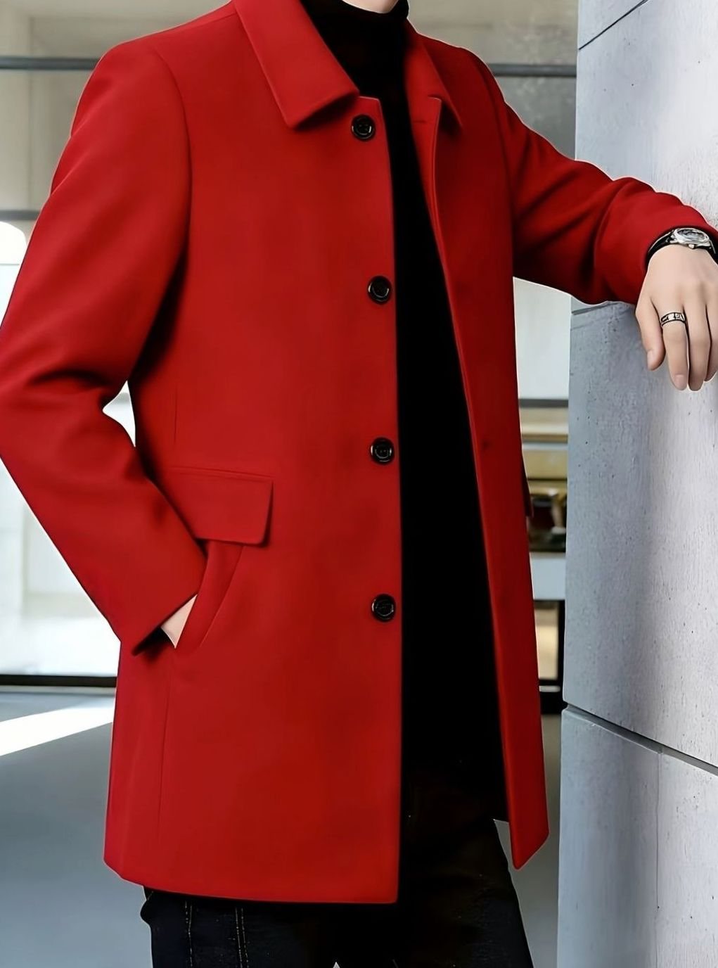 MANSSINO™ | Single-Breasted Wool Overcoat Classic Collar Topcoat