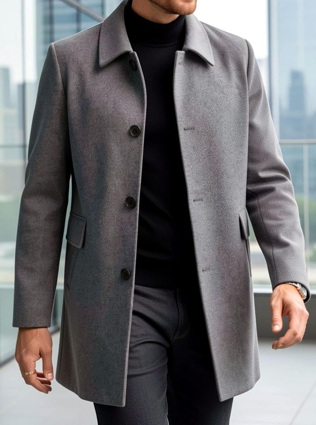 MANSSINO™ | Single-Breasted Wool Overcoat Classic Collar Topcoat