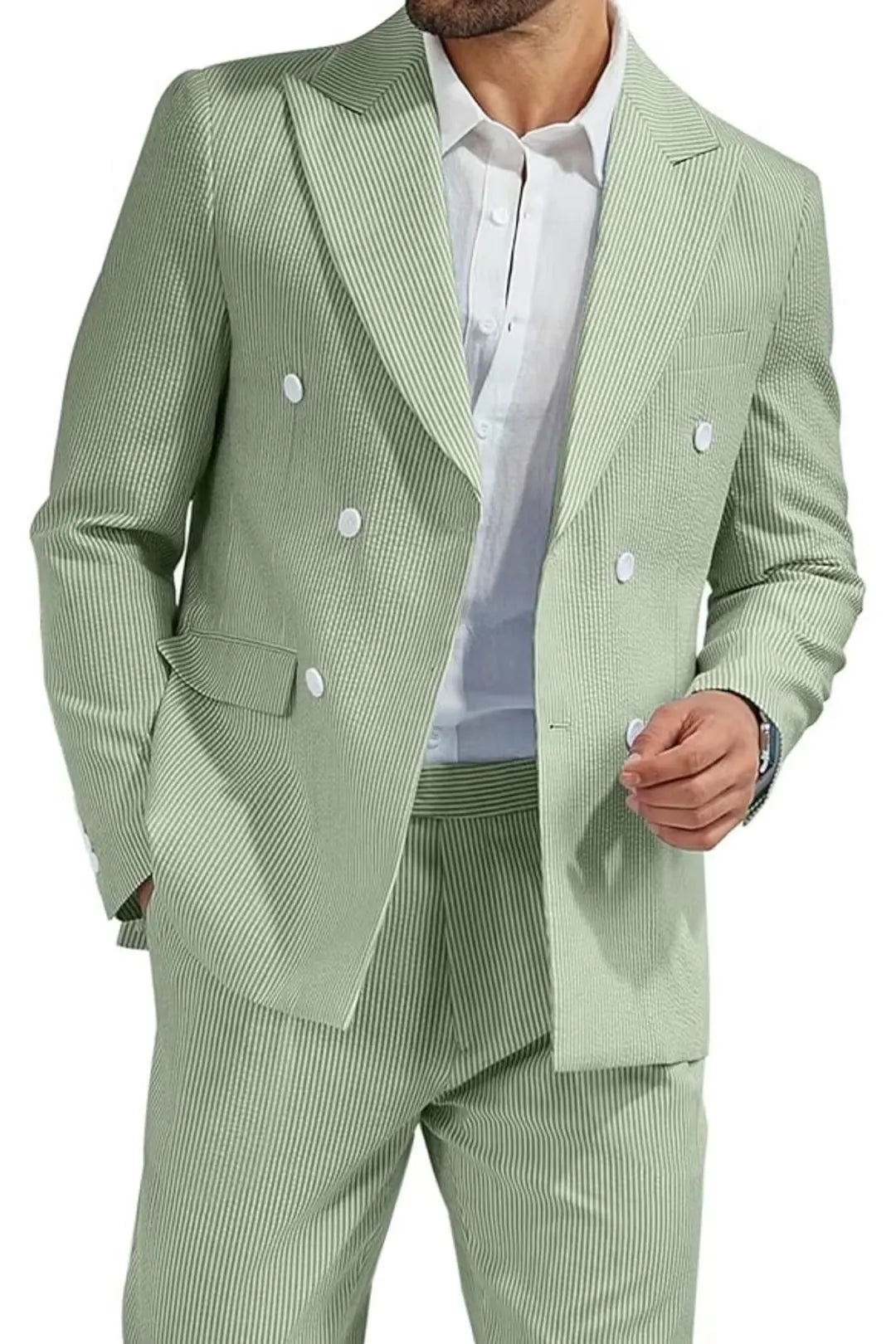 MANSSINO™ | Men's Summer Double-Breasted Seersucker 2-Piece Suit