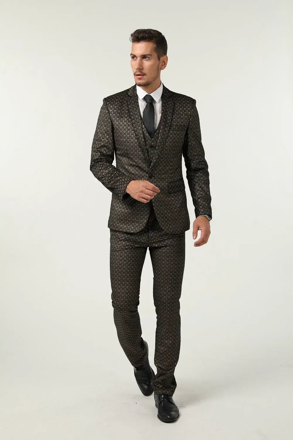 MANSSINO™ | Men's Diamond Patterned Velvet 3-Piece Suit