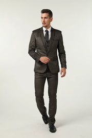 MANSSINO™ | Men's Diamond Patterned Velvet 3-Piece Suit