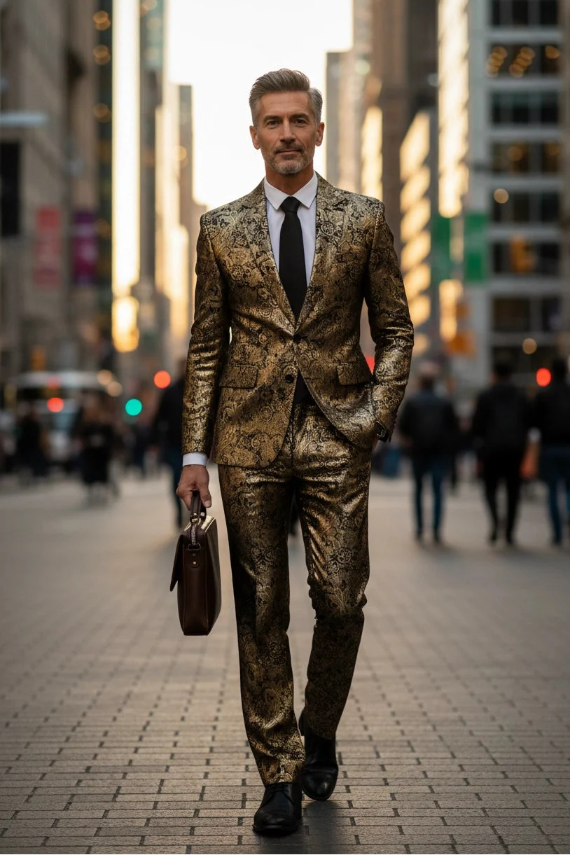 MANSSINO™ | Men’s Gold Evening & Gala-Ready 2-Piece Suit