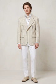 MANSSINO™ | Men's Modern Beige Pinstriped 2-Piece Suit