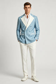 MANSSINO™ | Men's Light Blue Double Breasted Jacquard 2-Piece Suit
