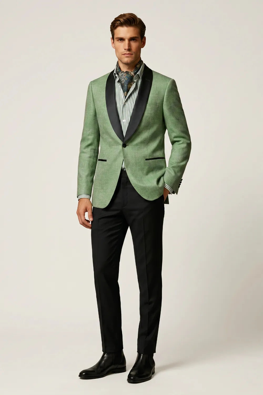MANSSINO™ | Men's Light Green Linen Blend Shawl Lapel 2 Piece Suit
