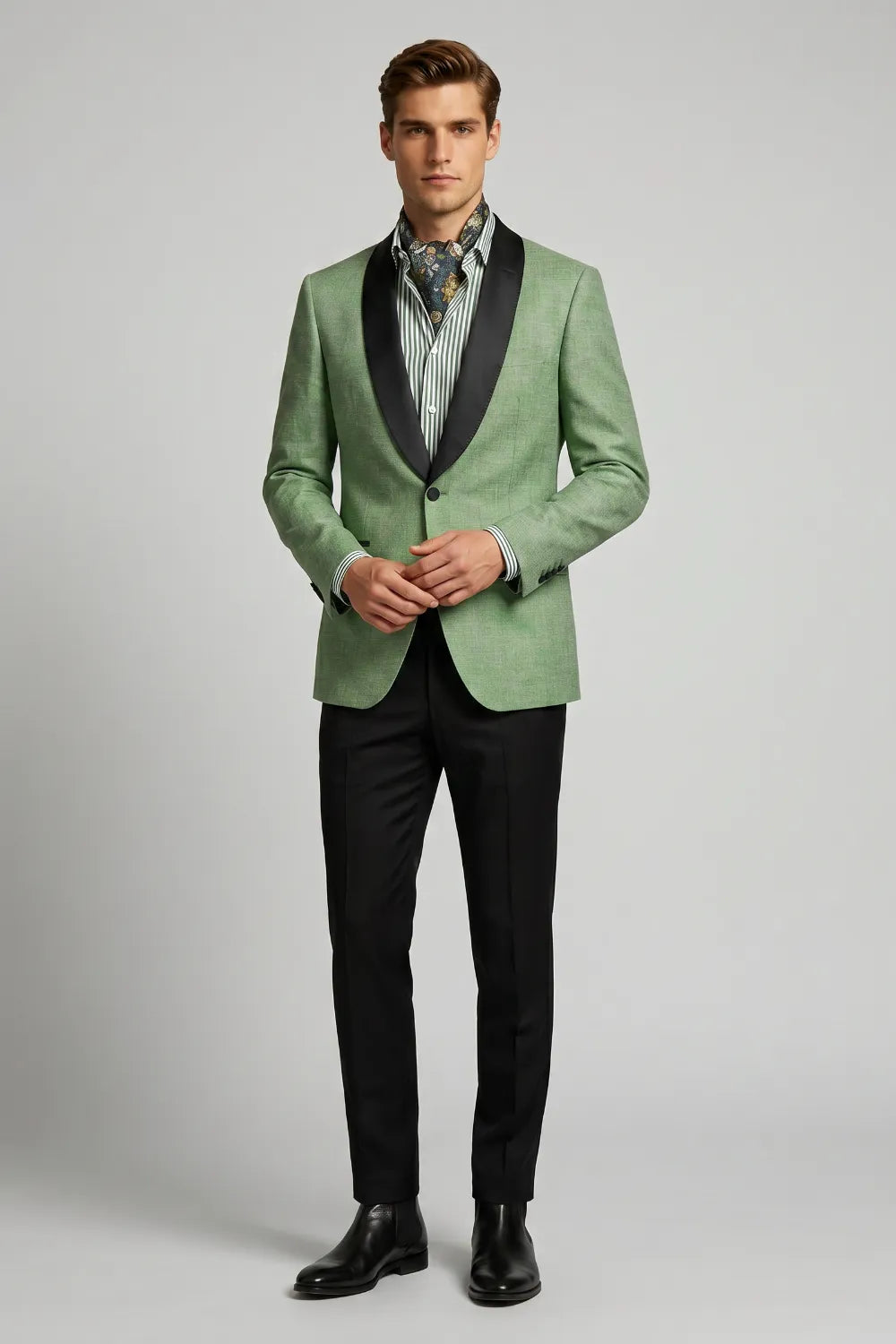 MANSSINO™ | Men's Light Green Linen Blend Shawl Lapel 2 Piece Suit