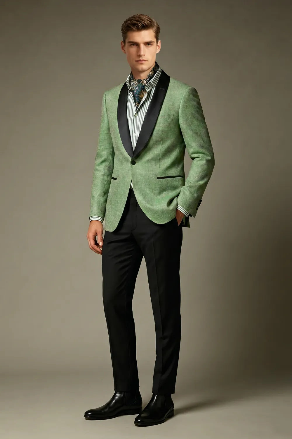 MANSSINO™ | Men's Light Green Linen Blend Shawl Lapel 2 Piece Suit