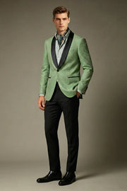 MANSSINO™ | Men's Light Green Linen Blend Shawl Lapel 2 Piece Suit