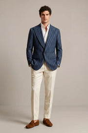 MANSSINO™ | Men's Dark Blue Pinstripe Wide Peak Lapel 2-Piece Suit