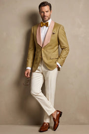 MANSSINO™ | Men's Gold And Pink Shawl Lapel 2-Piece Tuxedo Suit