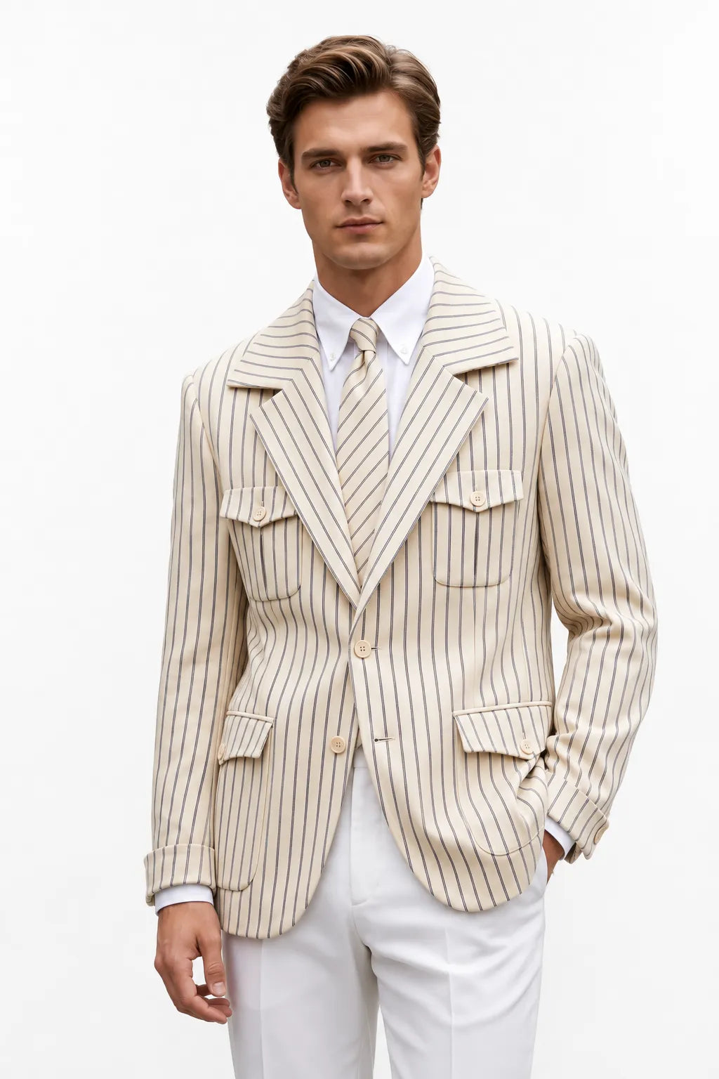 MANSSINO™ | Men's Pinstripe Safari 2-Piece Suit