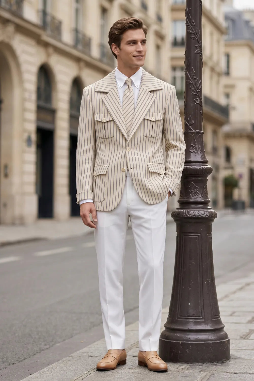 MANSSINO™ | Men's Pinstripe Safari 2-Piece Suit