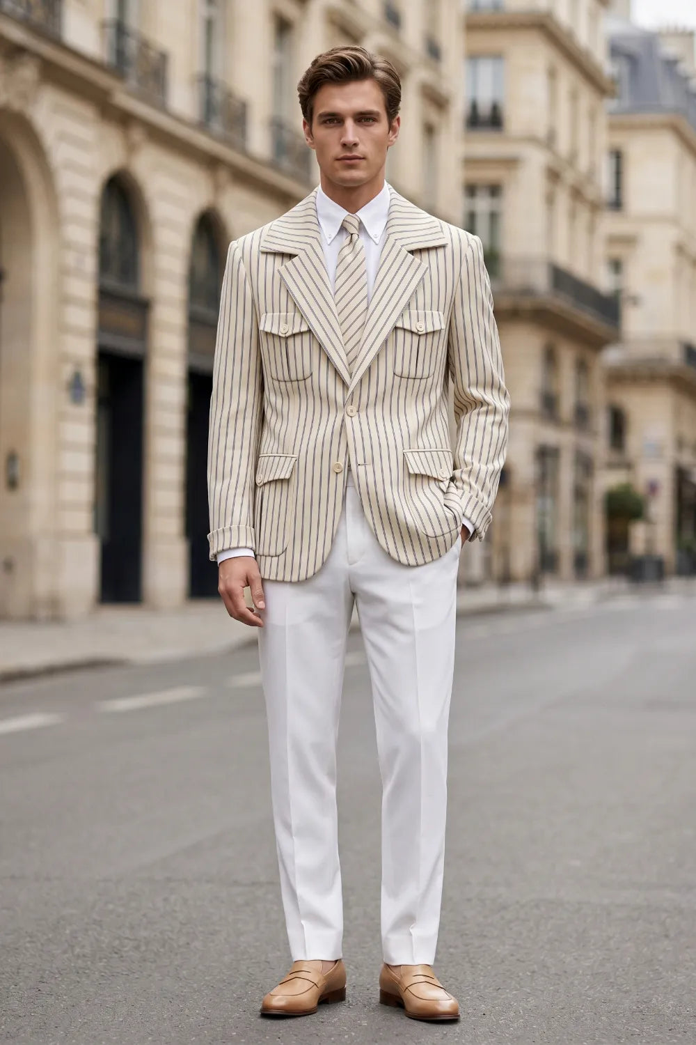 MANSSINO™ | Men's Pinstripe Safari 2-Piece Suit