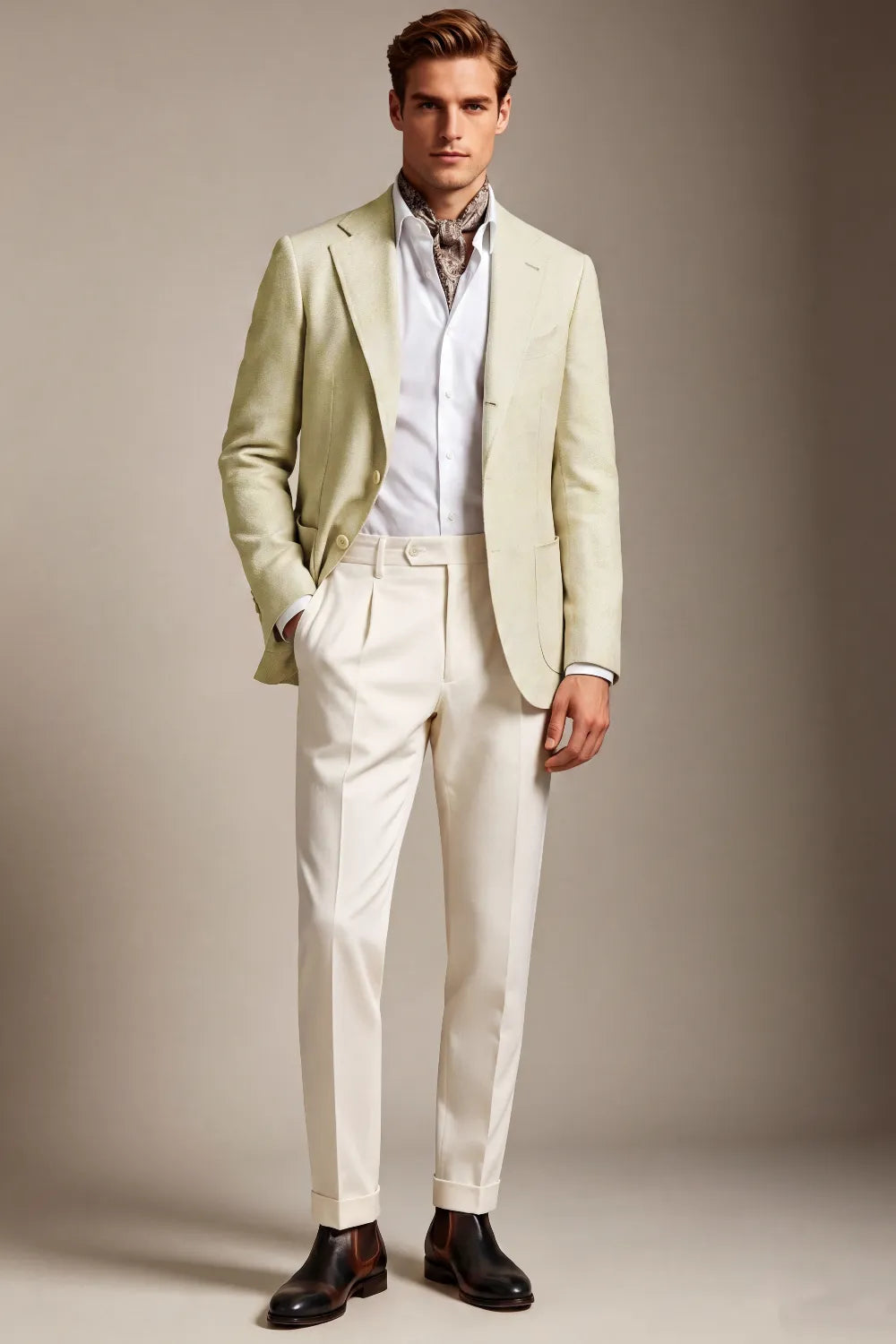 MANSSINO™ | Men's Light Sage Green Linen Blend 2 Piece Suit