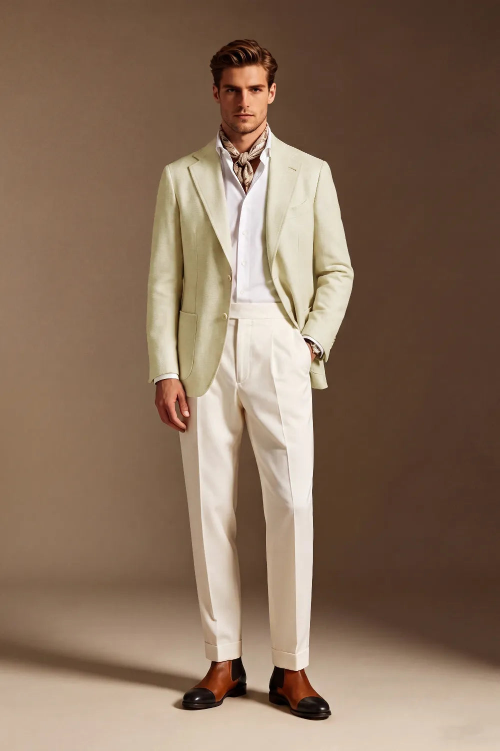 MANSSINO™ | Men's Light Sage Green Linen Blend 2 Piece Suit