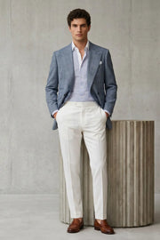 MANSSINO™ | Men's Light Blue Double Breasted Prince Of Wales Check 2-Piece Suit