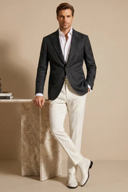 MANSSINO™ | Men's Black Jacquard Wide Peak Lapel 2-Piece Suit