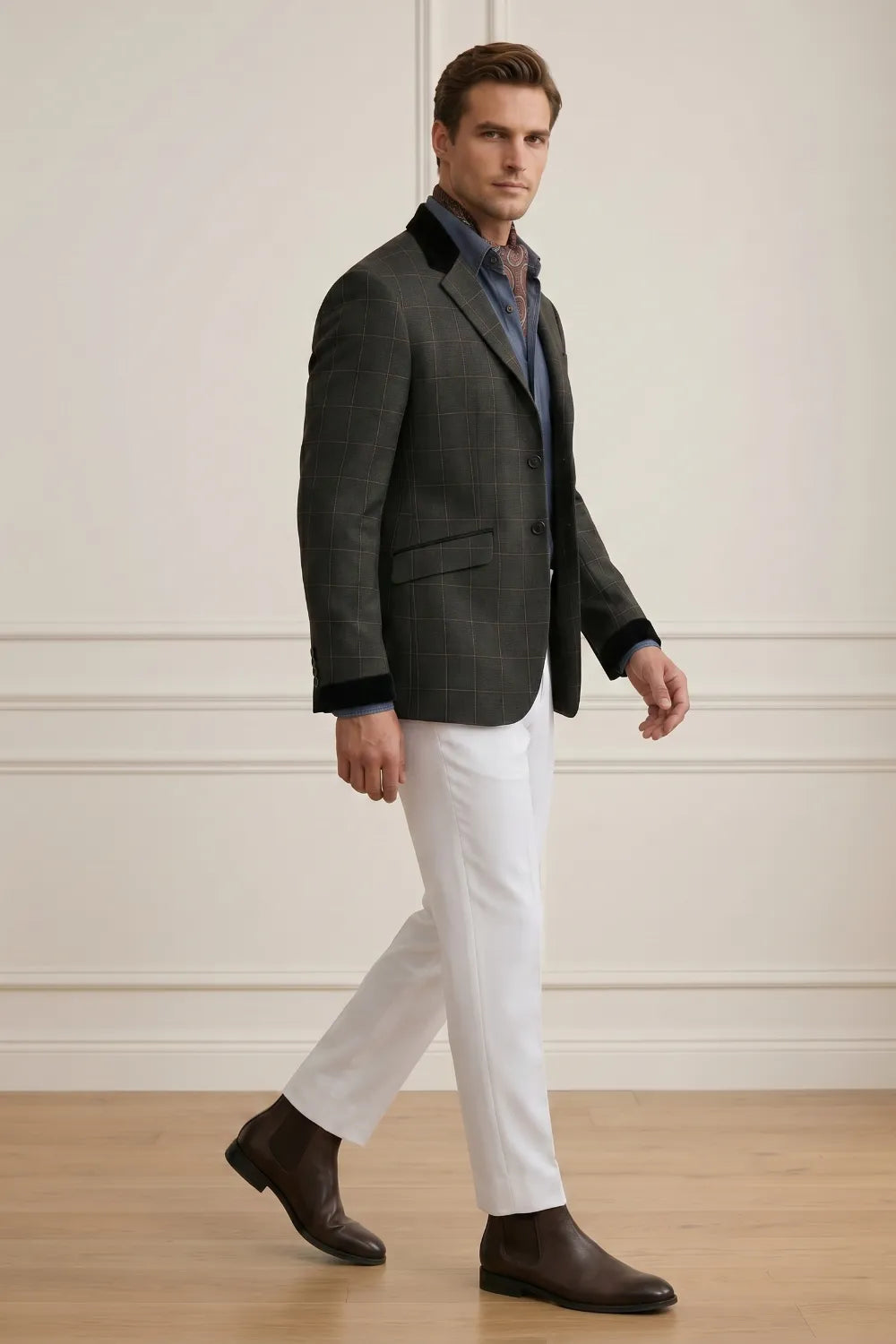 MANSSINO™ | Men's Deep Olive Windowpane 2-Piece Suit