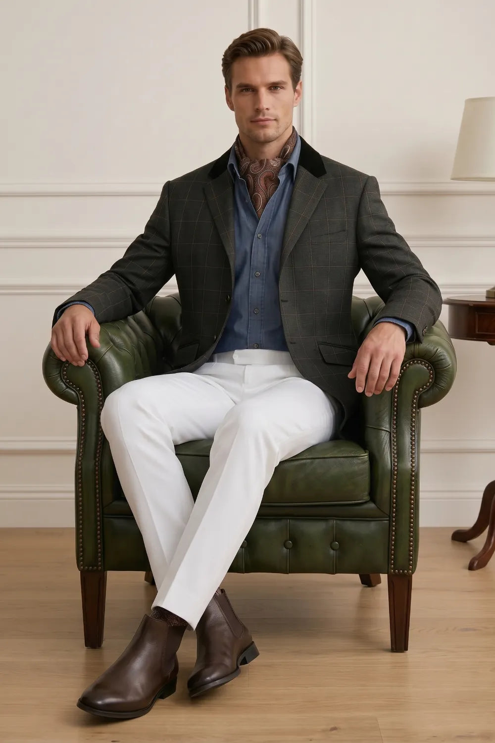 MANSSINO™ | Men's Deep Olive Windowpane 2-Piece Suit