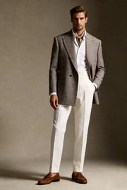 MANSSINO™ | Men's Taupe Glen Plaid Double-Breasted Wide Peak-Lapel 2-Piece Suit