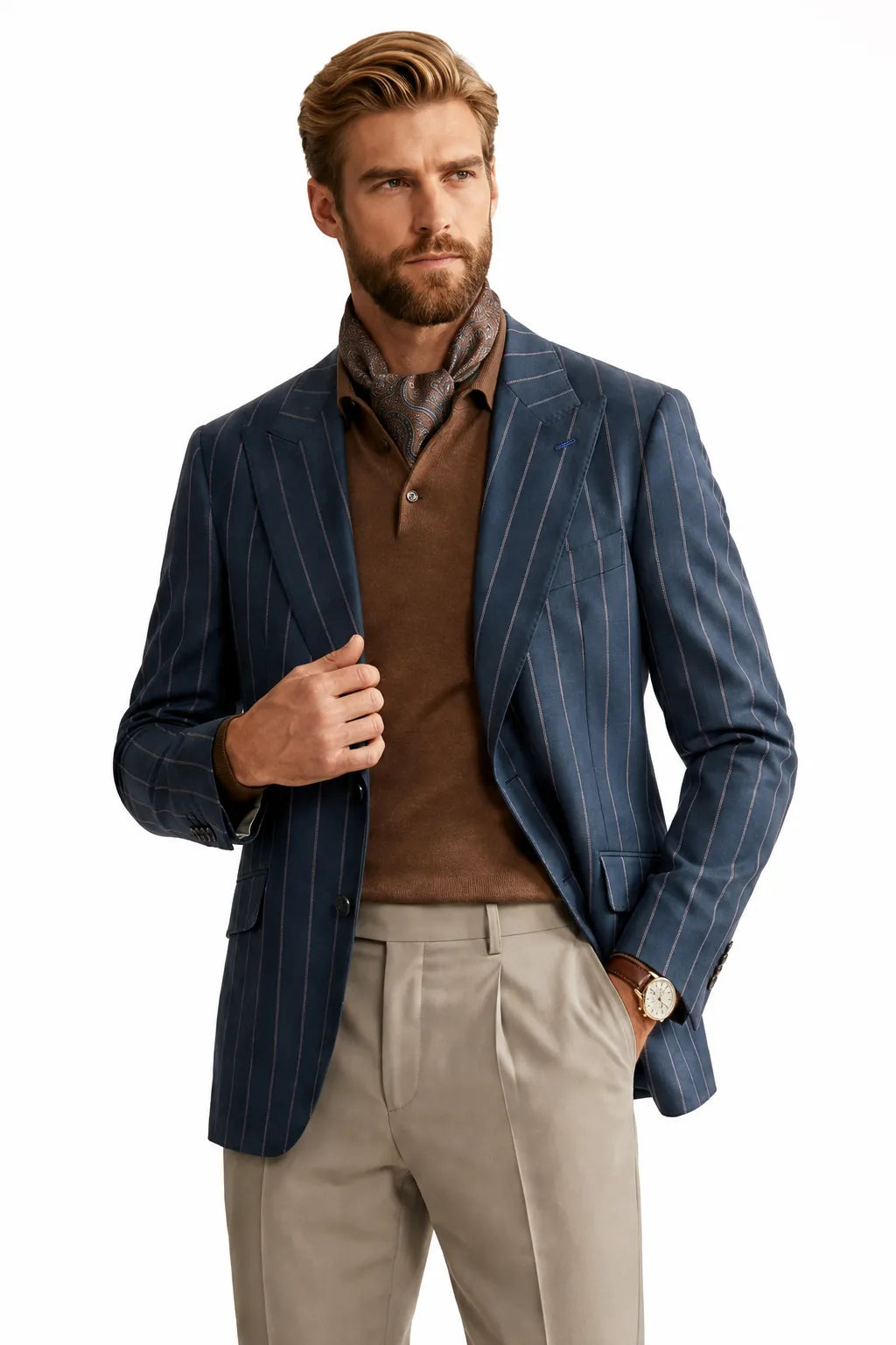 MANSSINO™ | Men's Navy Pinstripe 2 Piece Suit