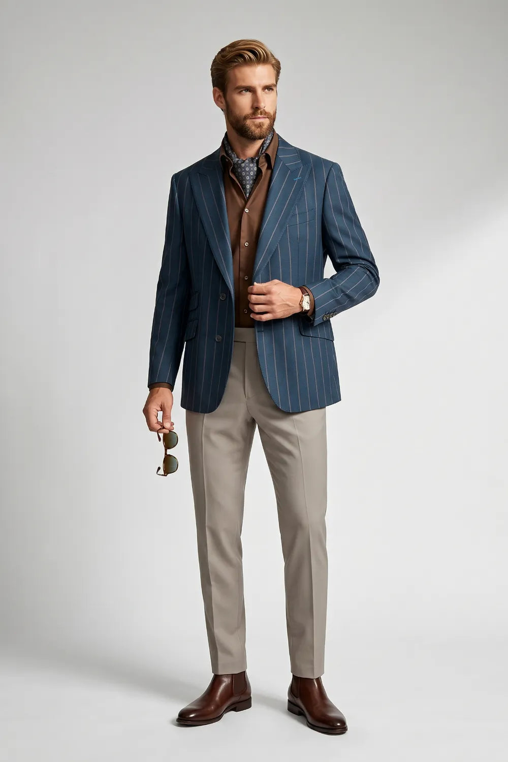 MANSSINO™ | Men's Navy Pinstripe 2 Piece Suit