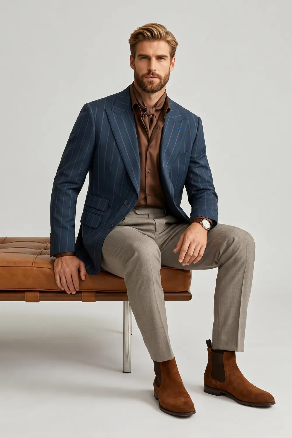 MANSSINO™ | Men's Navy Pinstripe 2 Piece Suit