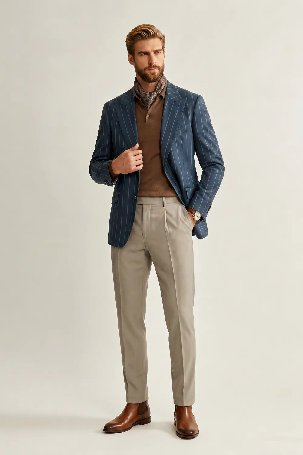 MANSSINO™ | Men's Navy Pinstripe 2 Piece Suit