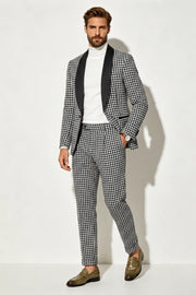 MANSSINO™ | Men's Black and White Houndstooth Tuxedo 2-Piece Suit