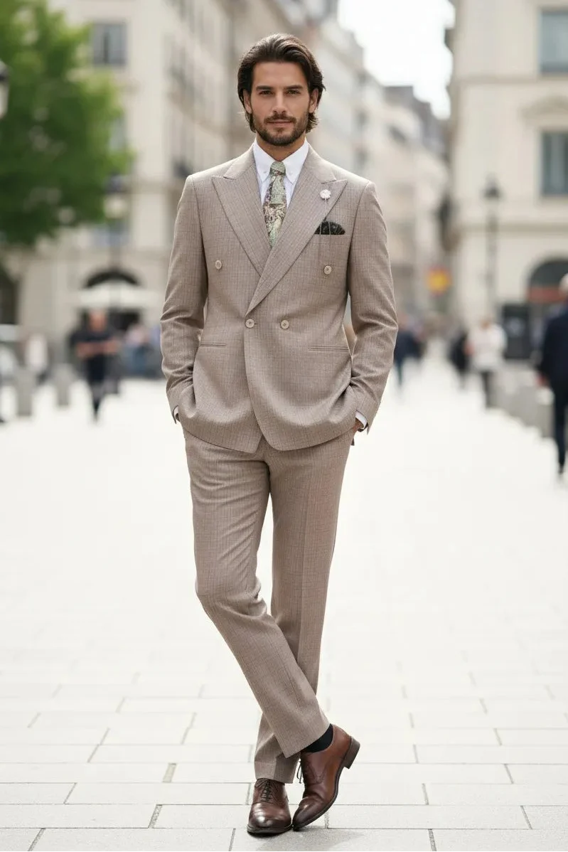 MANSSINO™ | Men's Khaki Double-Breasted 2-Piece Suit