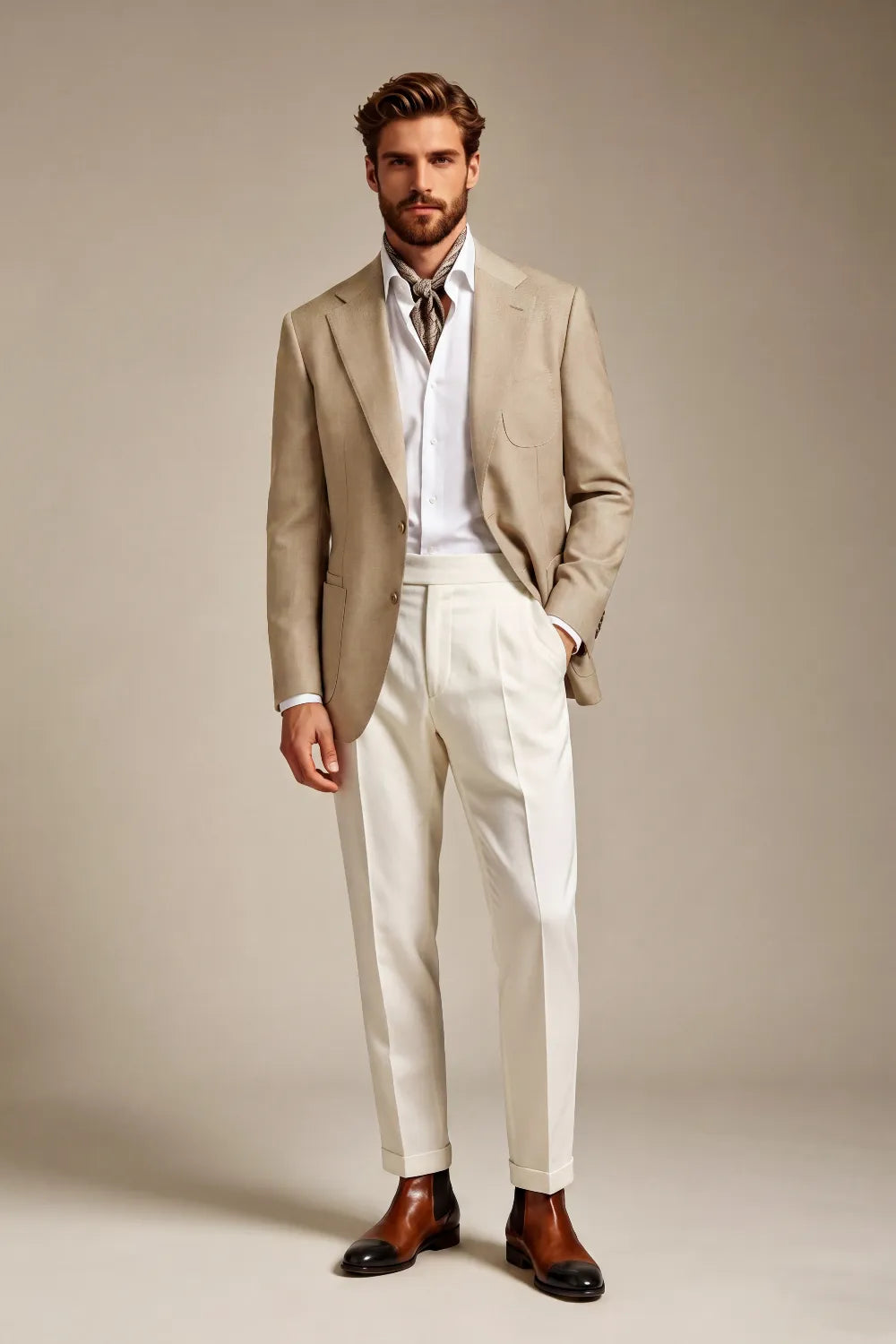 MANSSINO™ | Men's Light Beige Notch Lapel 2 Piece Suit