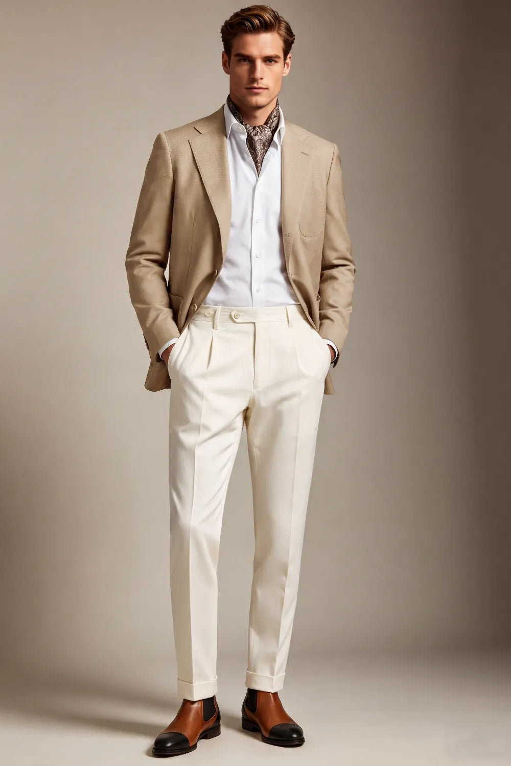 MANSSINO™ | Men's Light Beige Notch Lapel 2 Piece Suit