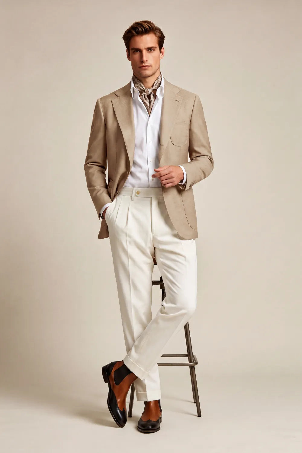 MANSSINO™ | Men's Light Beige Notch Lapel 2 Piece Suit