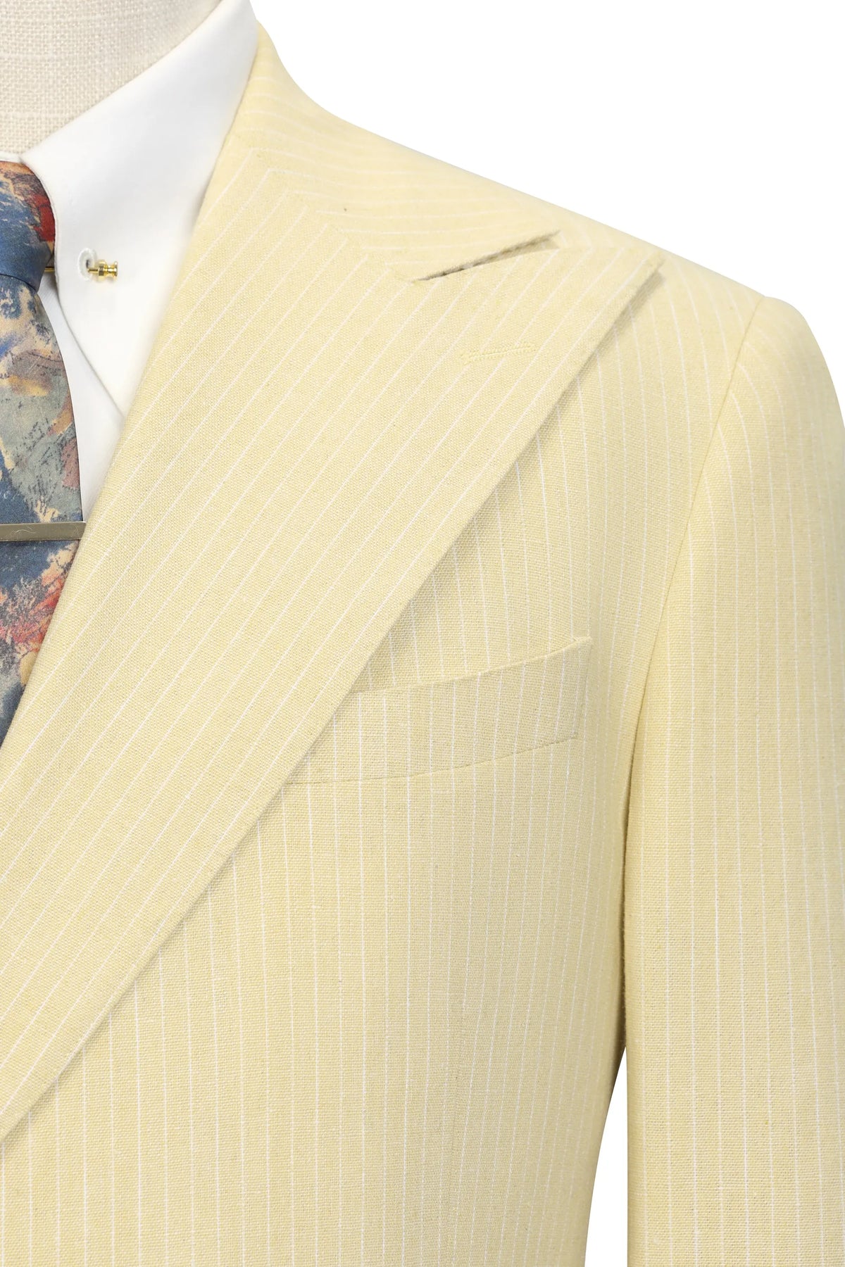 MANSSINO™ | Men's Light Yellow Striped Linen Three-Piece Suit