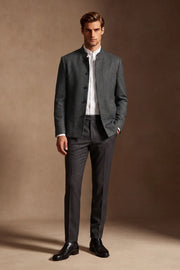 MANSSINO™ | Men's Charcoal Grey Textured Mandarin Collar 2 Piece Suit