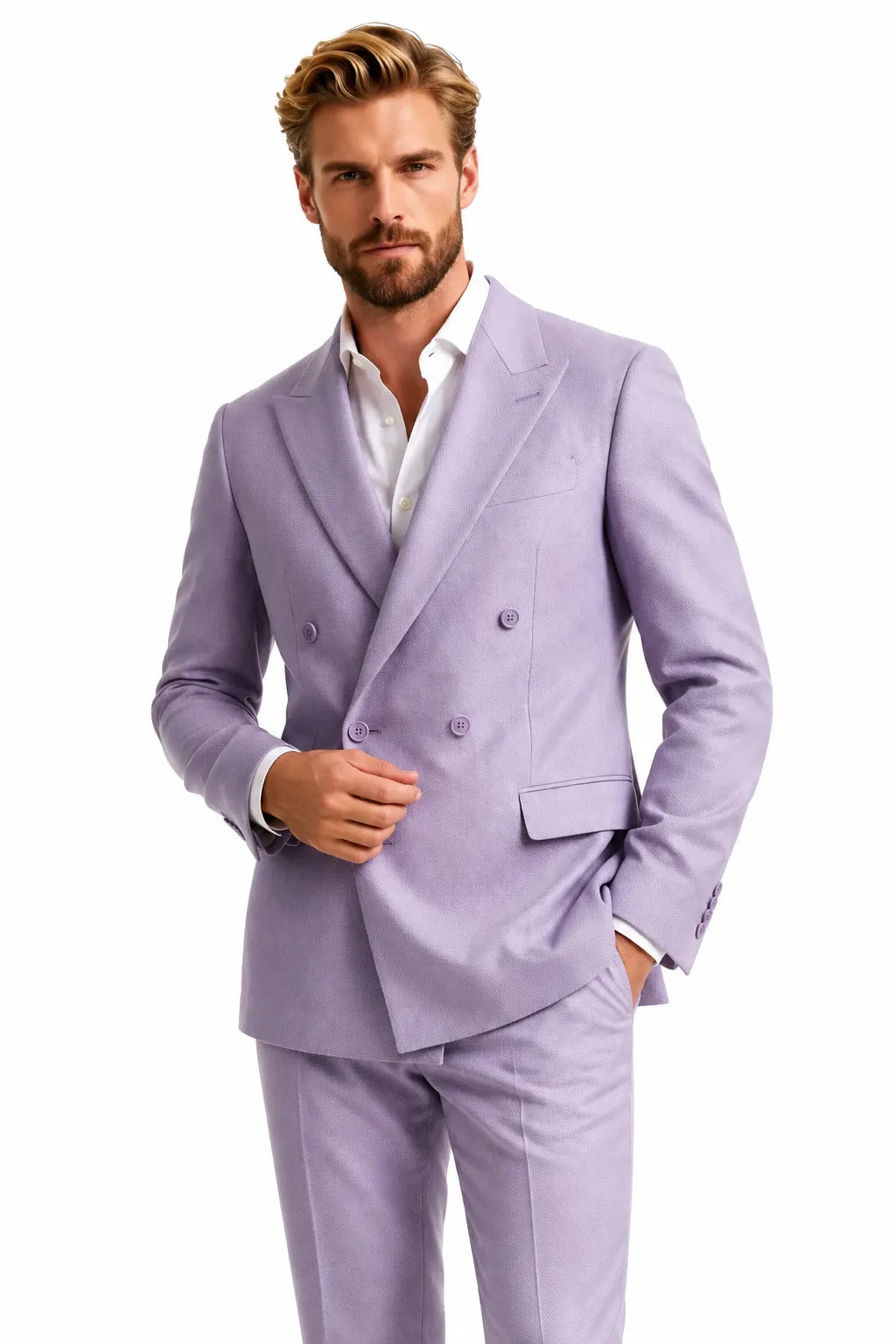 MANSSINO™ | Men's Lavender Double Breasted 2 Piece Suit