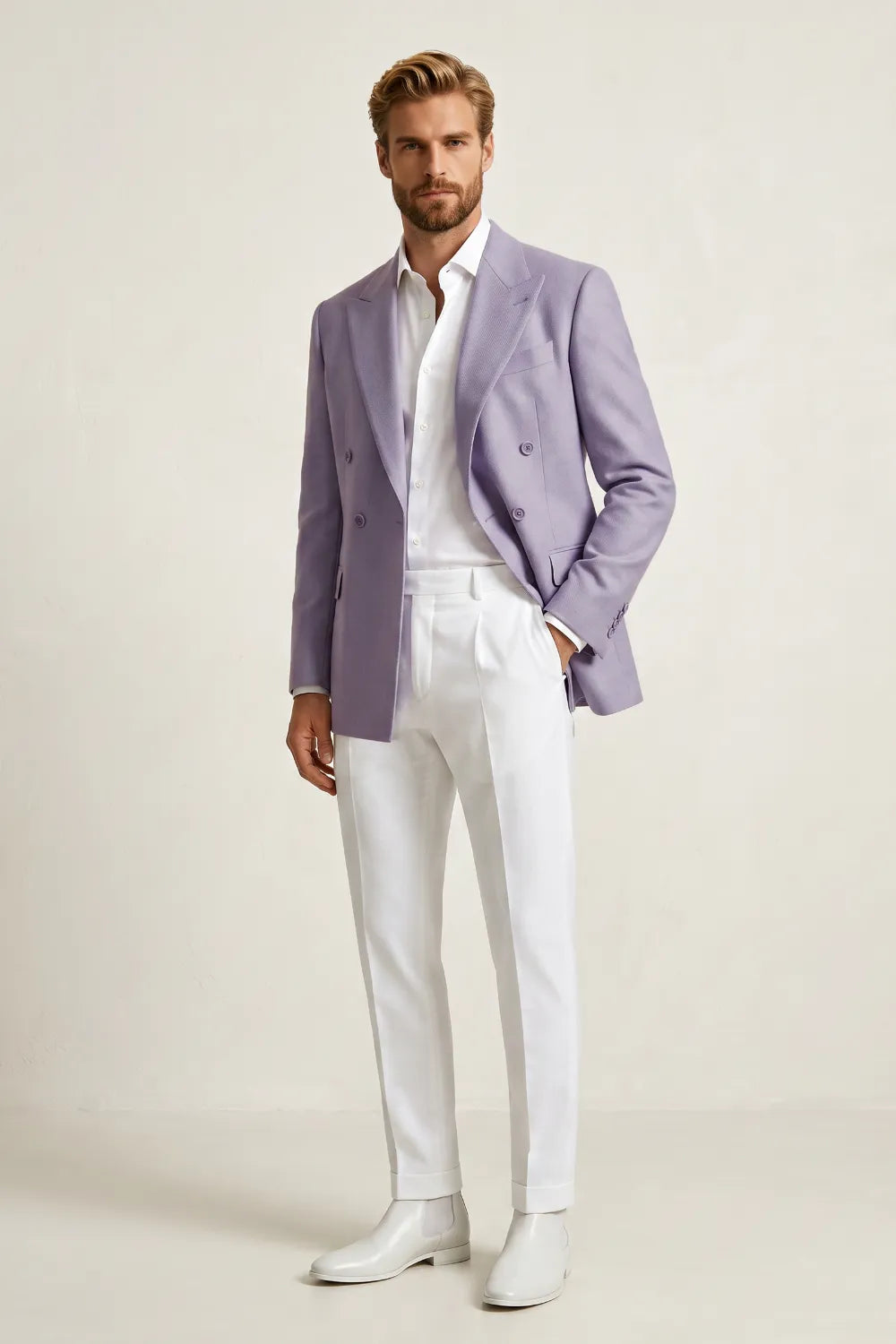 MANSSINO™ | Men's Lavender Double Breasted 2 Piece Suit