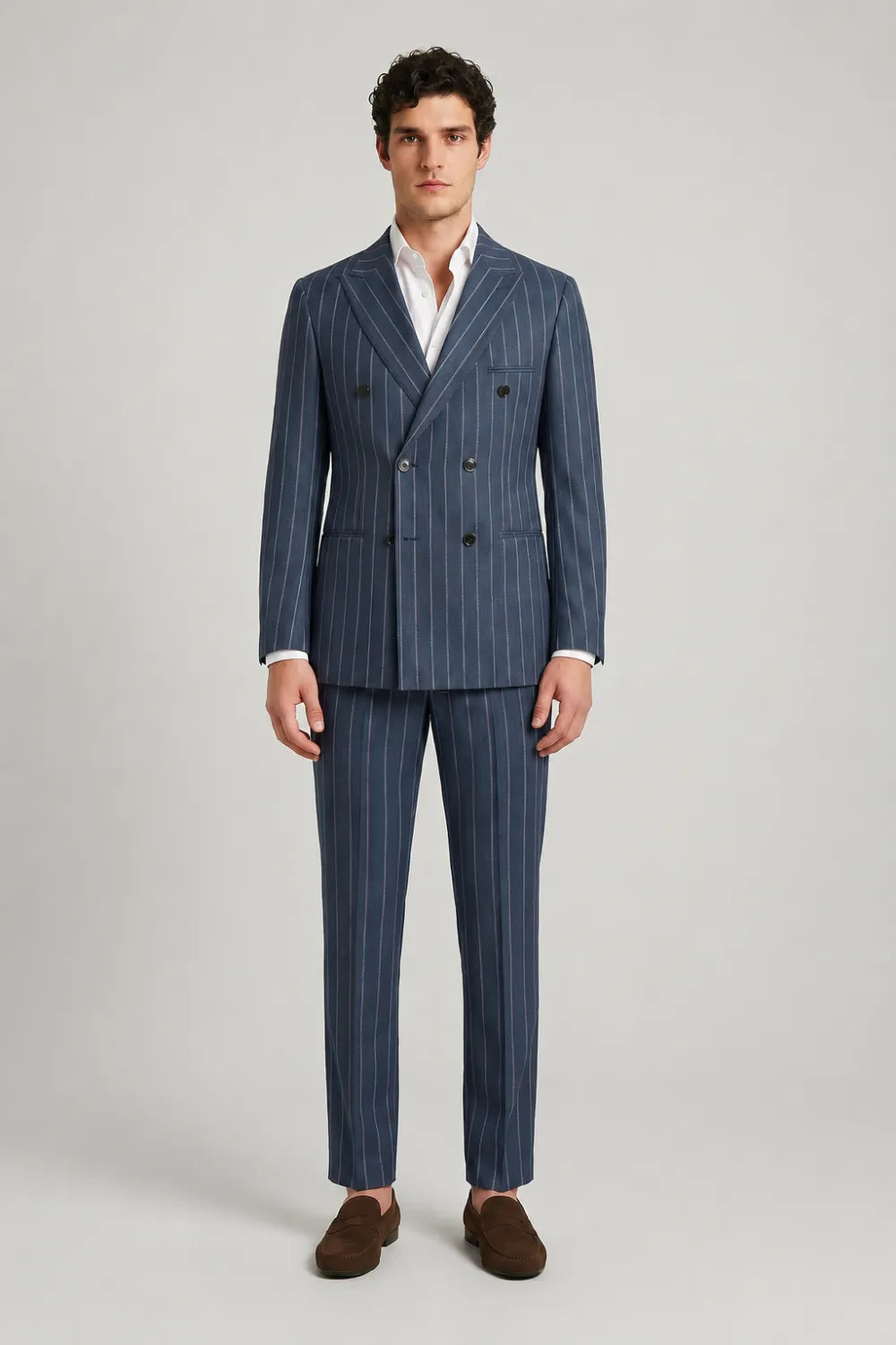 MANSSINO™ | Men's Navy Pinstripe Double-Breasted 3-Piece Suit
