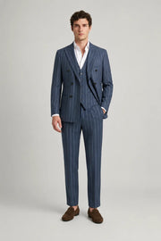 MANSSINO™ | Men's Navy Pinstripe Double-Breasted 3-Piece Suit