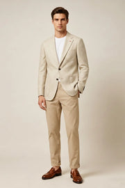 MANSSINO™ | Men's Beige Notch Lapel Linen Blend 2 Piece Suit